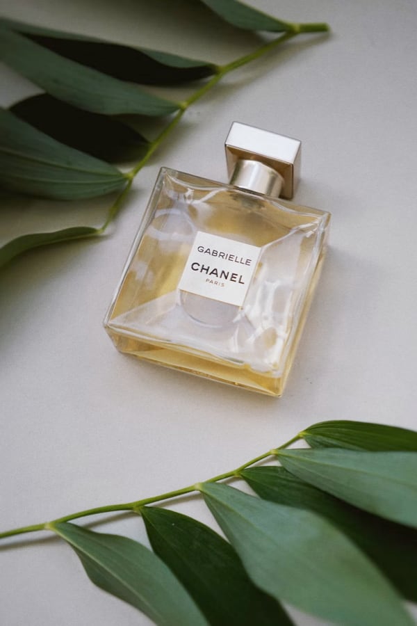  chanel parfum places between plant stems